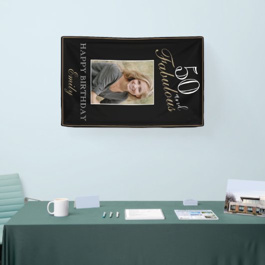 50 en Fabulous Elegant 50th Birthday Foto Spandoek (Beurs)
