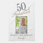 50 en Fabulous Elegant 50th Birthday Foto Theedoek (Verticaal)