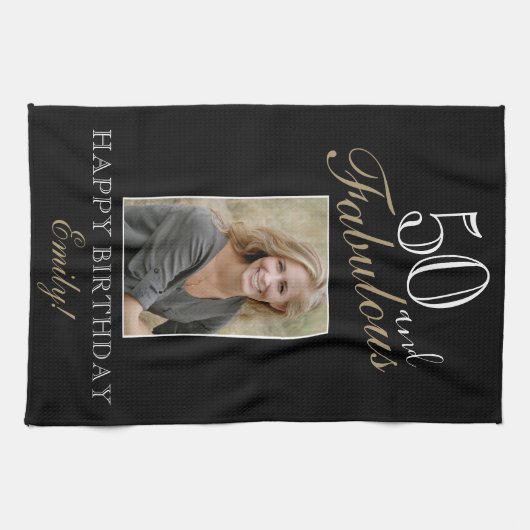 50 en Fabulous Elegant 50th Birthday Foto Theedoek (Horizontaal)