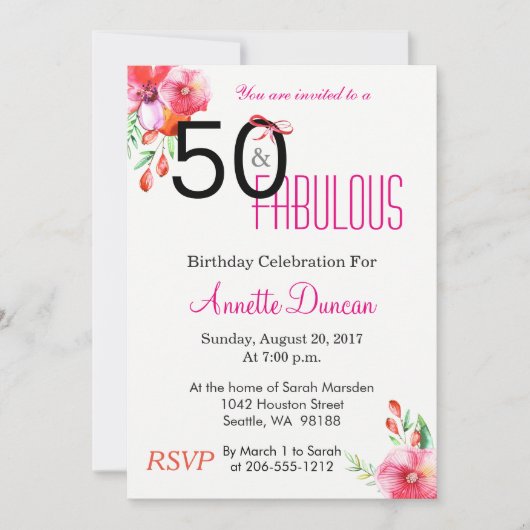 50. en Fabulous Elegant 50th Birthday Party Kaart (Voorkant)