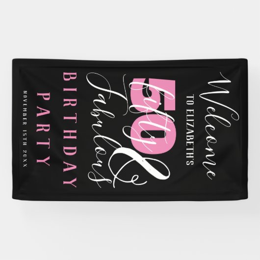 50 en Fabulous Elegant 50th Birthday Party Spandoek (Horizontaal)