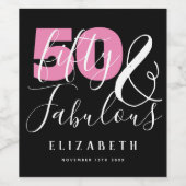 50 en Fabulous Elegant 50th Birthday Party Wijn Etiket (Enkel label)