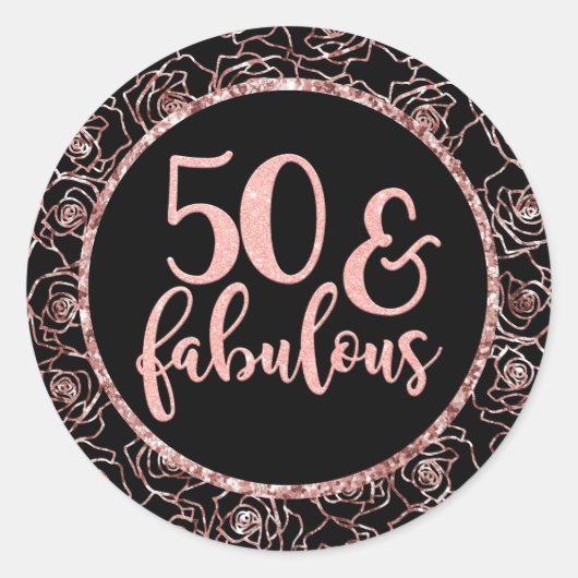 50 en Fabulous Elegant 50th Birthday Roos Gold Ronde Sticker (Voorkant)