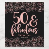 50 en Fabulous Elegant 50th Birthday Roos Gold Wijn Etiket (Enkel label)