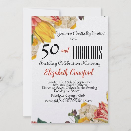 50 en Fabulous Elegant Birthday Party Kaart (Voorkant)