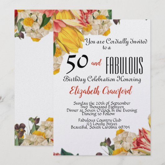 50 en Fabulous Elegant Birthday Party Kaart (Voorkant / Achterkant)