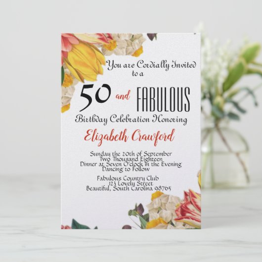 50 en Fabulous Elegant Birthday Party Kaart (Staand voorkant)
