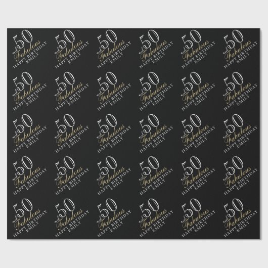 50 en Fabulous Elegant Black 50th Birthday Cadeaupapier (Vlak)