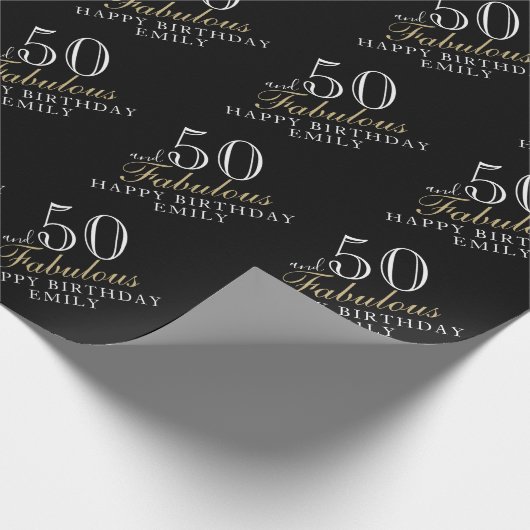 50 en Fabulous Elegant Black 50th Birthday Cadeaupapier (Hoek)