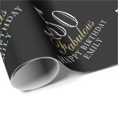 50 en Fabulous Elegant Black 50th Birthday Cadeaupapier (Rol Hoek)