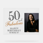 50 en Fabulous Elegant Black 50th Birthday Foto Acryl Bord (Voorkant)