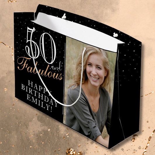 50 en Fabulous Elegant Black 50th Birthday Foto Groot Cadeauzakje