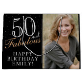 50 en Fabulous Elegant Black 50th Birthday Foto Groot Cadeauzakje (Voorkant)