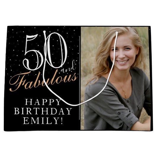 50 en Fabulous Elegant Black 50th Birthday Foto Groot Cadeauzakje (Voorkant)