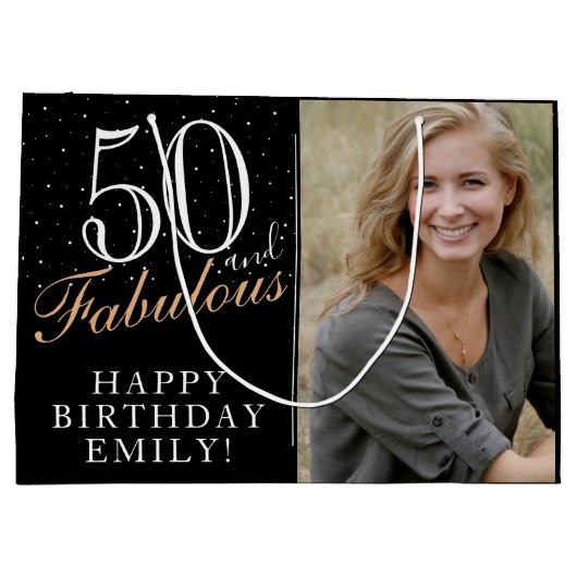 50 en Fabulous Elegant Black 50th Birthday Foto Groot Cadeauzakje (Achterkant)