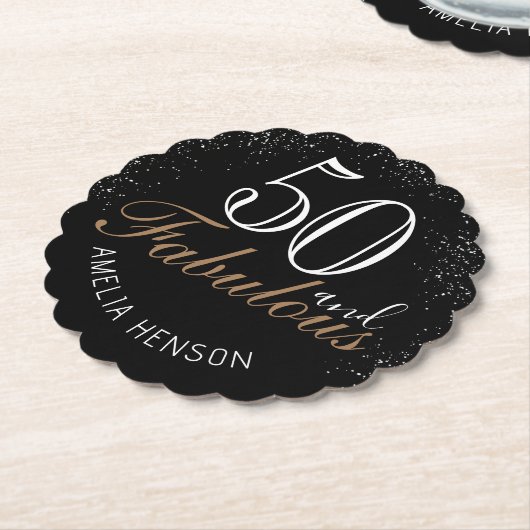 50 en Fabulous Elegant Black 50th Birthday Kartonnen Onderzetters (Gekanteld)