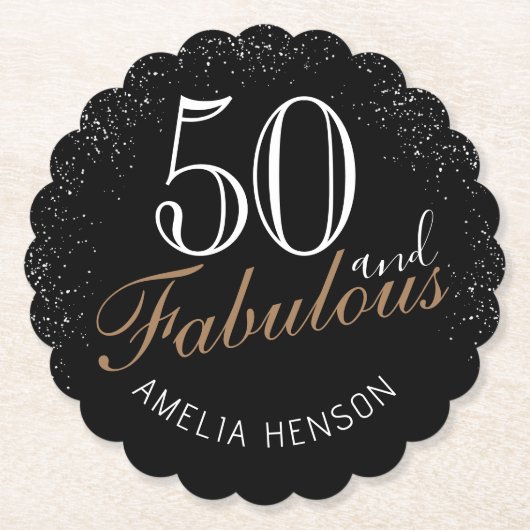 50 en Fabulous Elegant Black 50th Birthday Kartonnen Onderzetters (Voorkant)