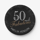 50 en Fabulous Elegant Black 50th Birthday Papieren Bordje (Voorkant)
