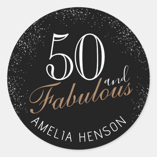 50 en Fabulous Elegant Black 50th Birthday Ronde Sticker (Voorkant)