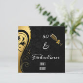 50 en Fabulous Elegant Black & Gold Birthday Kaart (Staand voorkant)