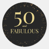 50 en Fabulous Elegant Black Gold Confetti Ronde Sticker (Voorkant)