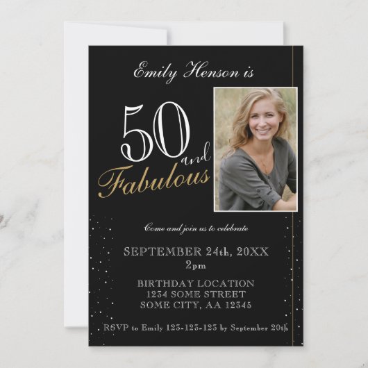 50 en Fabulous Elegant Black Photo Birthday Kaart (Voorkant)