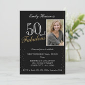 50 en Fabulous Elegant Black Photo Birthday Kaart (Staand voorkant)