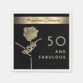 50 en Fabulous Elegant Glam Zwart en Gouden Bloem Servet (Voorkant)