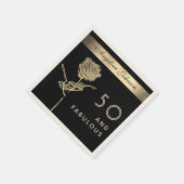 50 en Fabulous Elegant Glam Zwart en Gouden Bloem Servet (Hoek)