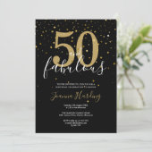 50 en Fabulous Elegant Gold Black 50e verjaardag Kaart (Staand voorkant)