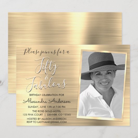 50 en Fabulous Elegant Gold Foto Kaart (Voorkant / Achterkant)