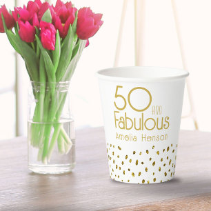 50 en Fabulous Elegant Gold Glitter 50e verjaardag Papieren Bekers