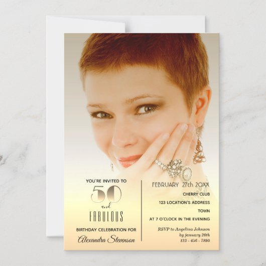 50 en Fabulous, Elegant Goud 50ste Verjaardag Foto Magnetische Uitnodiging (Voorkant)