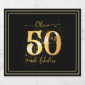 50 en Fabulous Elegant Goud Zwart Sparkling Wijnetiket (Enkel label)