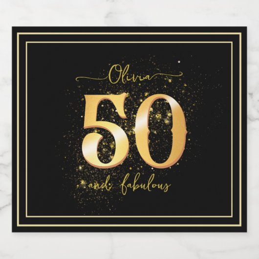 50 en Fabulous Elegant Goud Zwart Sparkling Wijnetiket (Enkel label)