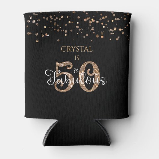 50 EN FABULOUS Elegant Koper Goud Confetti Zwart Blikjeskoeler (Voorkant)