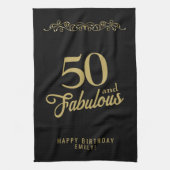 50 en Fabulous Elegant Ornament 50th Birthday Theedoek (Verticaal)