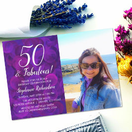 50 en Fabulous Elegant Paars Foto van Birthday Kaart