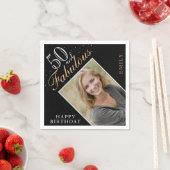 50 en Fabulous Elegant Photo Black 50th Birthday Servet (Insitu)
