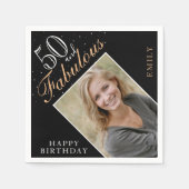 50 en Fabulous Elegant Photo Black 50th Birthday Servet (Voorkant)