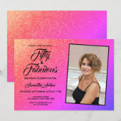 50 en Fabulous Elegant Pink Glitter Foto Kaart (Voorkant / Achterkant)