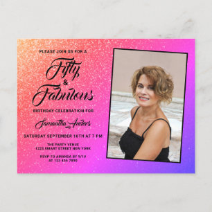 50 en Fabulous Elegant Pink Glitter Foto Uitnodiging Briefkaart