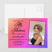 50 en Fabulous Elegant Pink Glitter Foto  Uitnodiging Briefkaart (Voorkant / Achterkant)