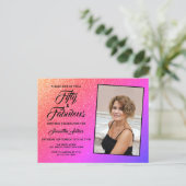 50 en Fabulous Elegant Pink Glitter Foto  Uitnodiging Briefkaart (Staand voorkant)