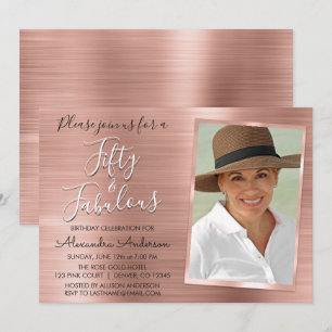 50 en Fabulous Elegant Roos Goud Blush Roze Foto Kaart