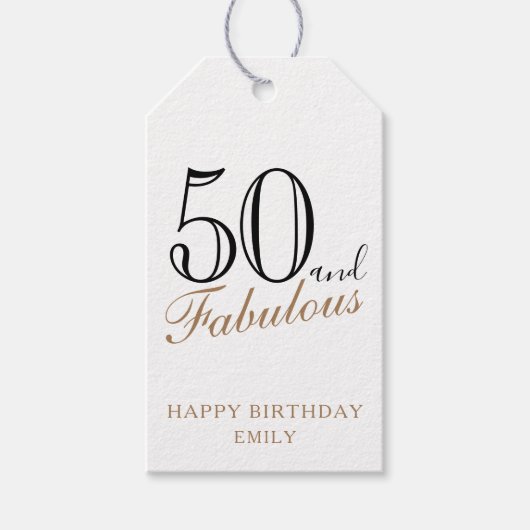 50 en Fabulous Elegant Script 50th Birthday Cadeaulabel (Voorkant)