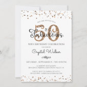 50 EN FABULOUS Elegant Script Black Gold Confetti Kaart (Voorkant)