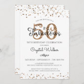 50 EN FABULOUS Elegant Script Black Gold Confetti Kaart (Voorkant / Achterkant)