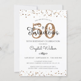 50 EN FABULOUS Elegant Script Black Gold Confetti Kaart