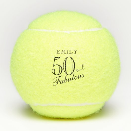 50 en Fabulous Elegant Script Naam 50th Verjaardag Tennisballen (Voorkant)